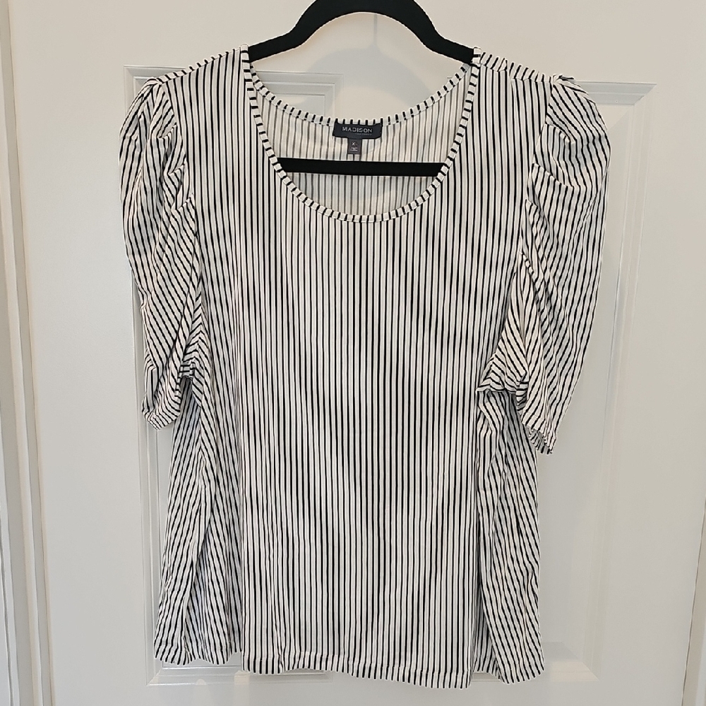 Madison Black and White Striped Blouse